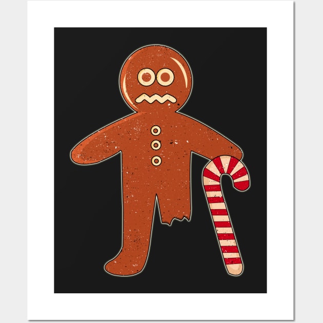 Gingerbread Person With Candy Cane Missing Leg Wall Art by Swagazon